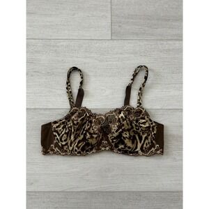 Lise Charmel Unlined Bra Sz 32E Brown Animal Print Embroidered